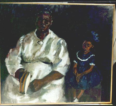 Portrait of Aunt Margaret & Child with Tambourine
Oil on canvas
Dimensions: 46 x 52 inches 
Signed on the back and front and dated by
Xavier de Callatay in 1962